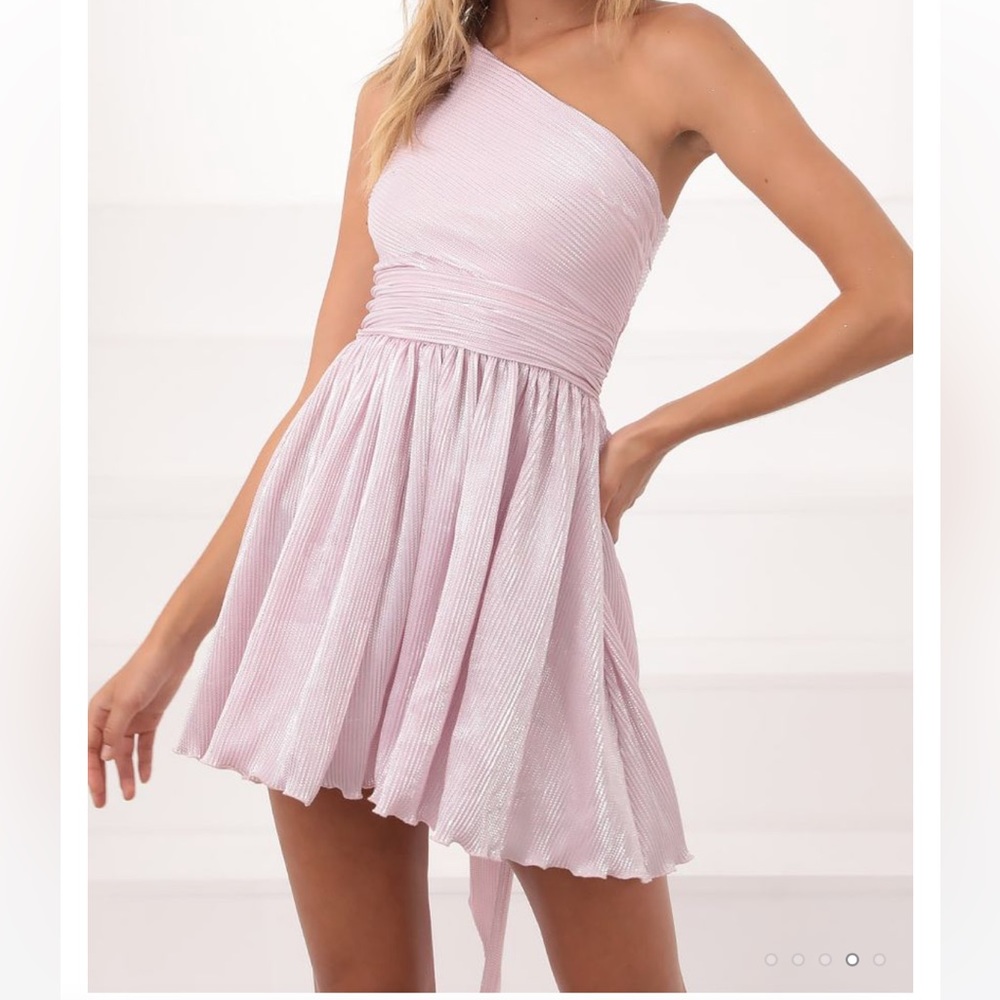 Mary One Shoulder Dress in Shimmer Pink
